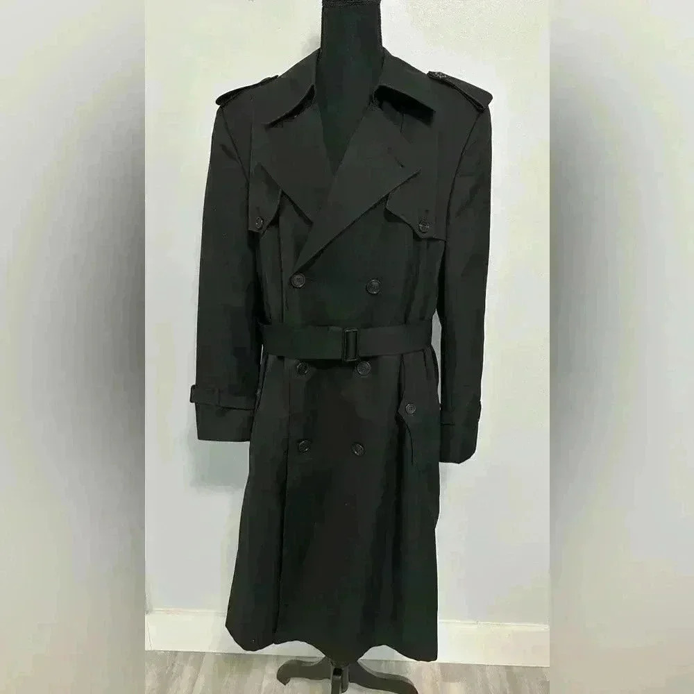 Christian Dior Monsieur Trench Coat Black Wool Blend Double Breasted Size 40S